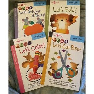 Lot Of 4 Kumon Workbooks Ages 2 & Up Learn Sticker & Paste Fold Color Cut Paper
